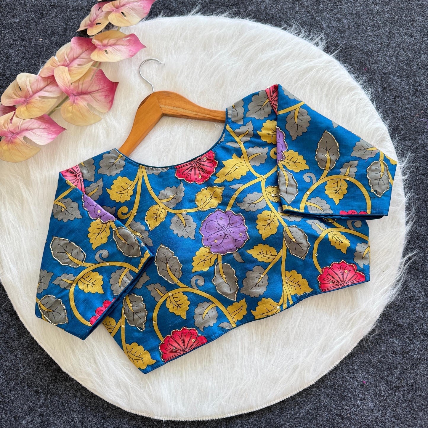 Pure Silk Fabric With Decent Print All Over - Premium Readymade Blouse