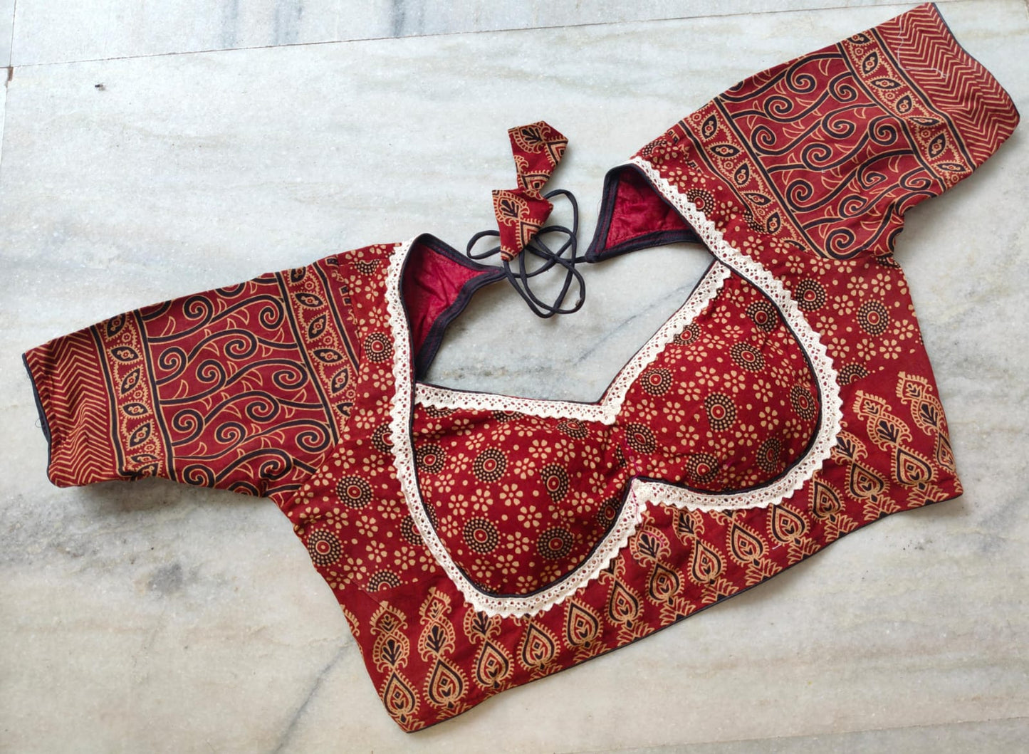 Ajrak Mumtaz With Lace Work - Premium Readymade Blouse