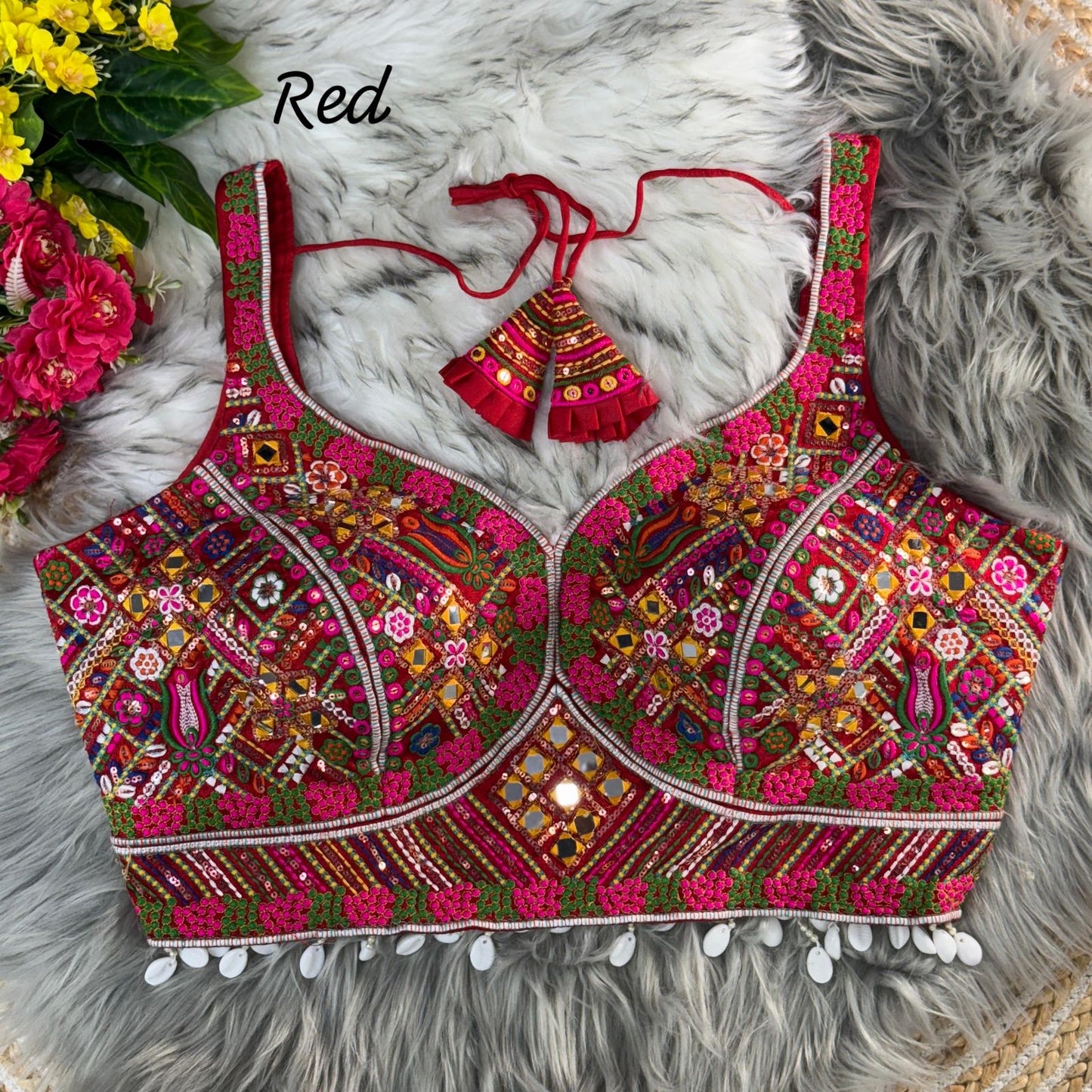 Fancy Design With Kaudi Lace Real Mirror Work - Premium ready made blouses