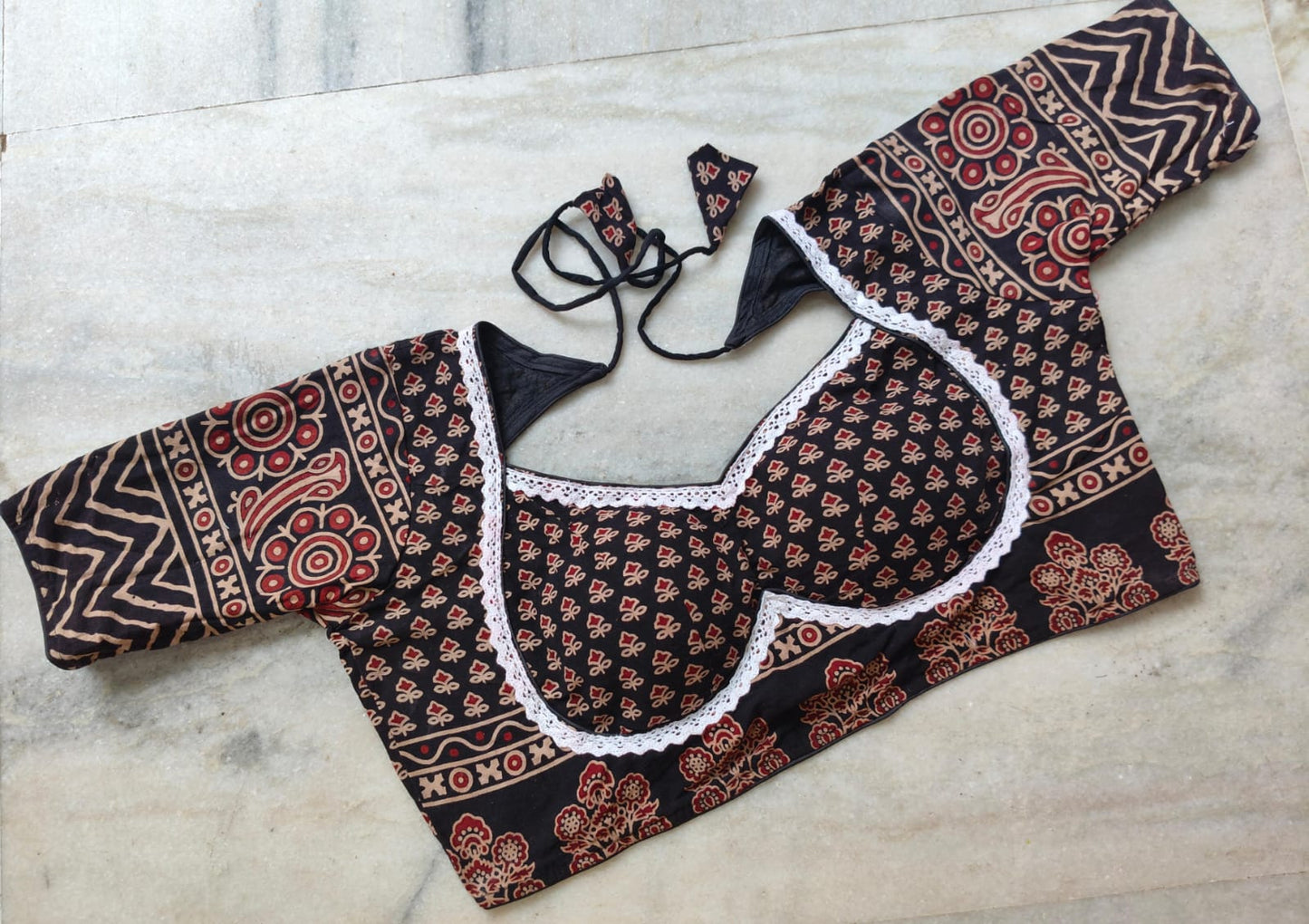 Ajrak Mumtaz With Lace Work - Premium Readymade Blouse