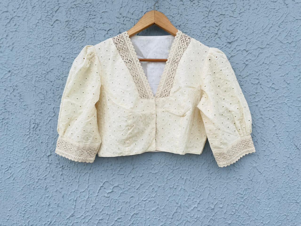 Hakoba cotton with lace work designer blouse