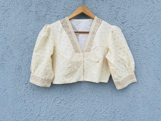 Hakoba cotton with lace work designer blouse