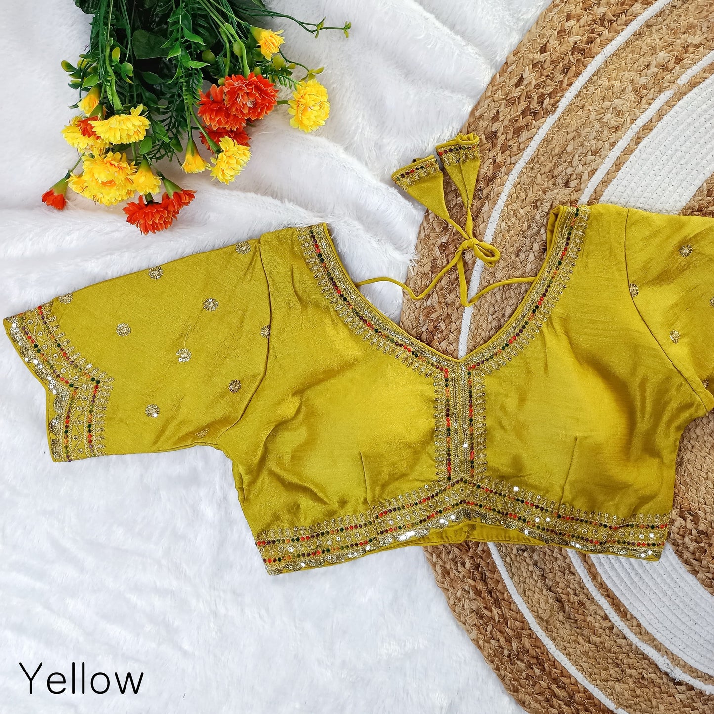 EXCLUSIVE MULTY COLOUR THREADS, JARI, SEQUINS APPLE CUT WORK EMBROIDERY READY MADE BLOUSES