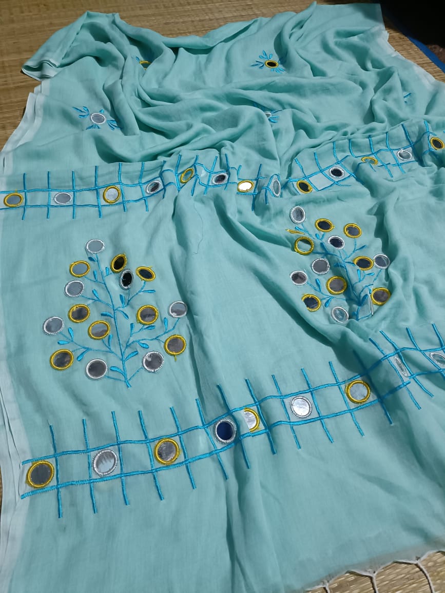 Pure Mulmul Cotton  Hand Embroidery Work  Saree