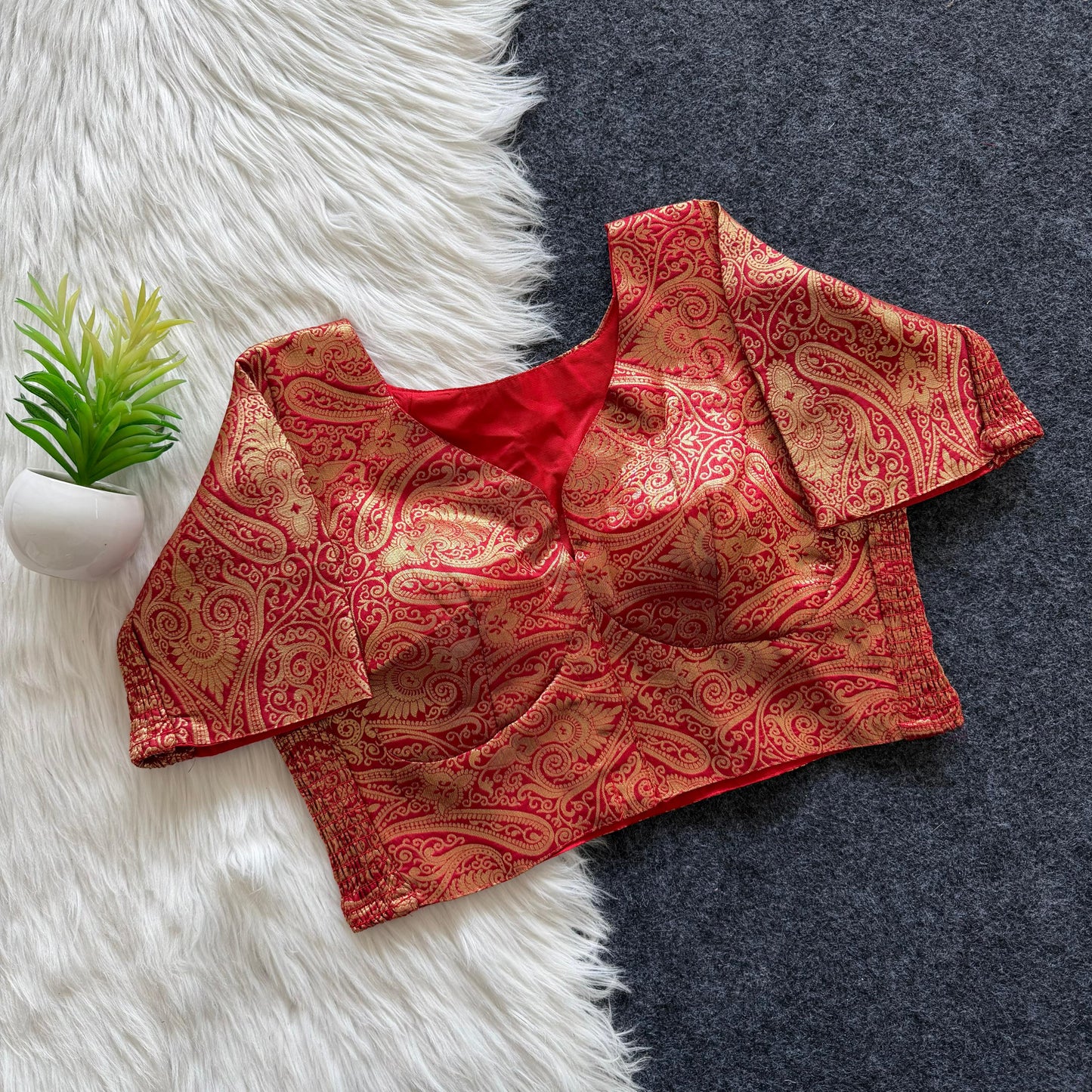 A beauty of weaving work all over with stretchable technology inside ready made blouse