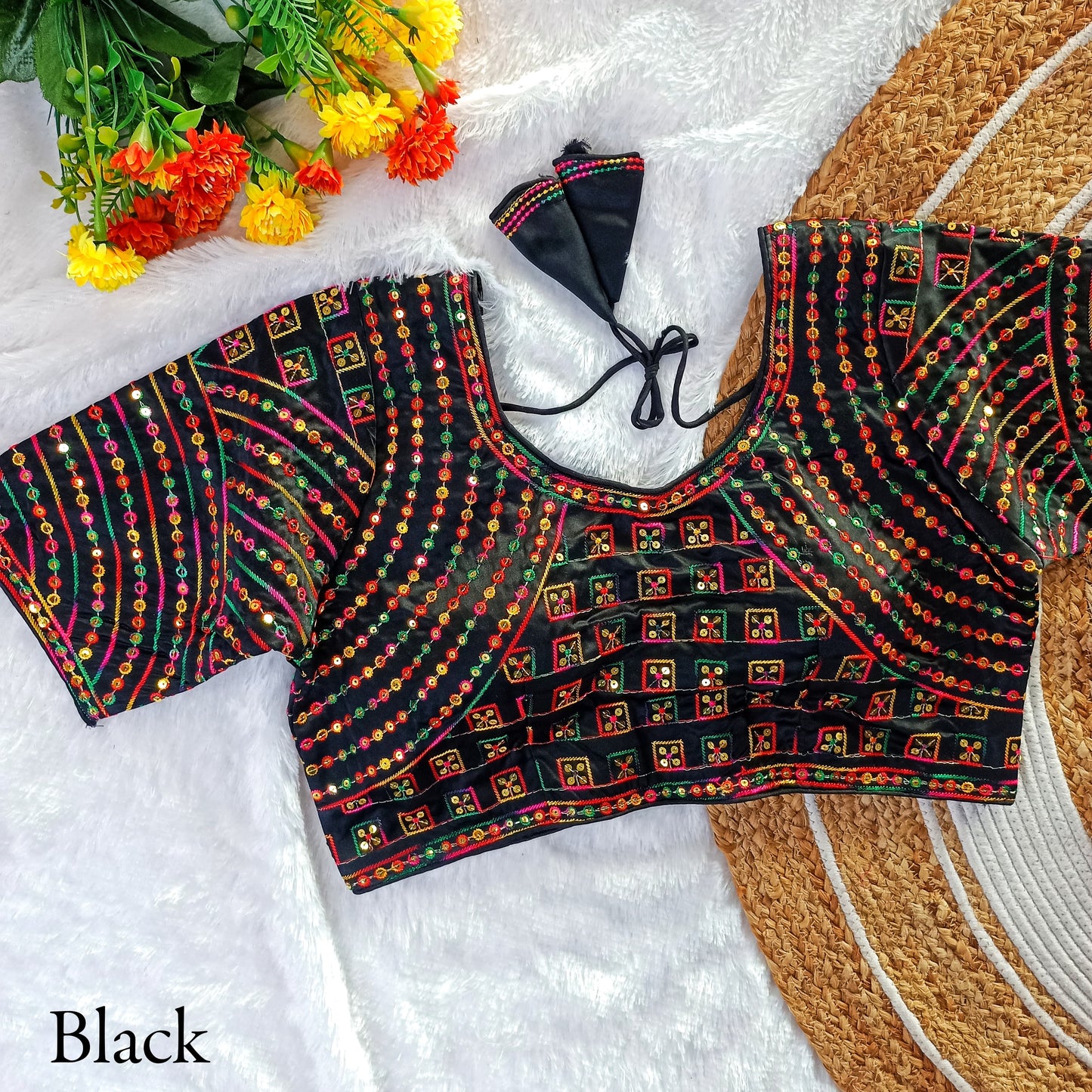 MULTY COLOUR THREADS WITH SEQUINS EMBROIDERY WORK FANCY - PREMIUM READY MADE BLOUSE