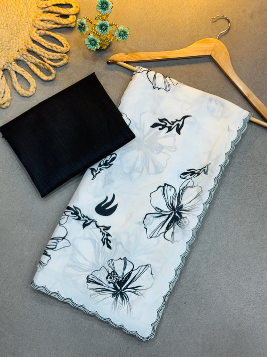 SUPER HIT HO SOFT FABRIC WITH FLOWER DESIGN PRINT ALL OVER SAREE