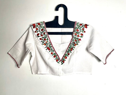 Cotton Embroidery V Neck - Premium Designer Blouse
