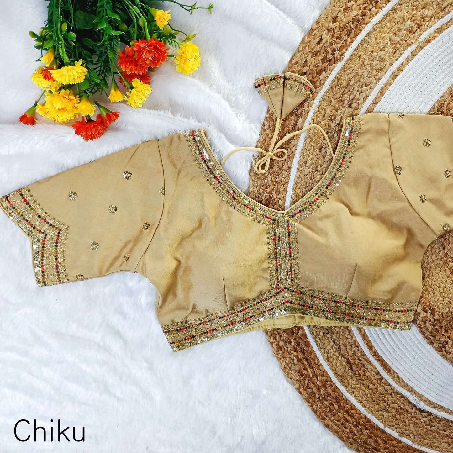 EXCLUSIVE MULTY COLOUR THREADS, JARI, SEQUINS APPLE CUT WORK EMBROIDERY READY MADE BLOUSES