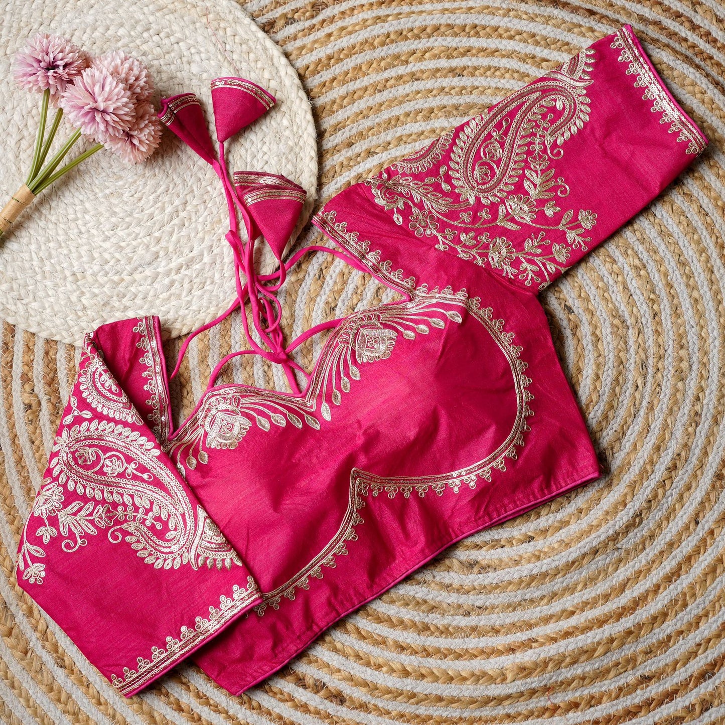 A beauty of golden embroidery work ready made blouse