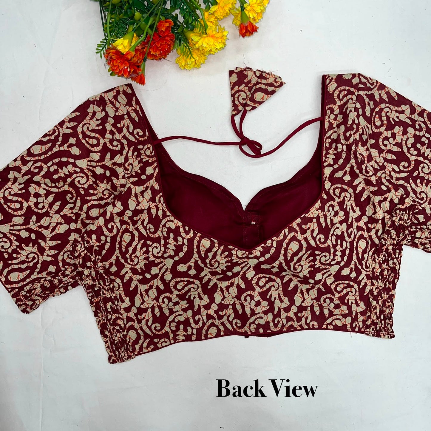 Trending ajarakh print cotton elastic pattern fancy ready made blouse