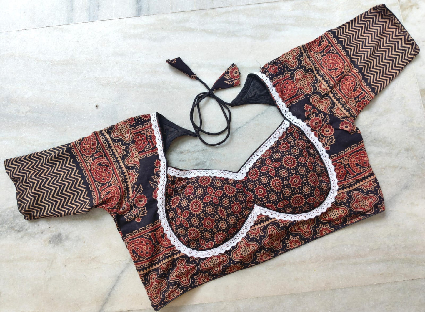 Ajrak Mumtaz With Lace Work - Premium Readymade Blouse