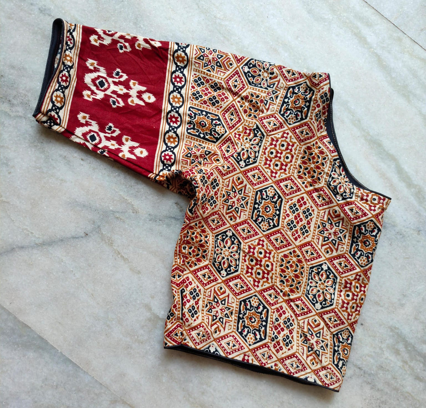 Ajrakh Glass Boat Neck - Premium Readymade Blouse