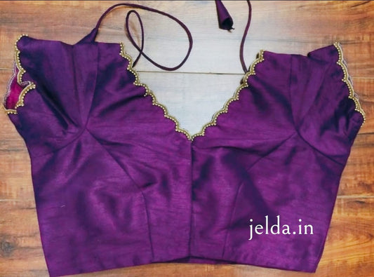 Semi Raw Silk V Neck Short Sleeves - Premium Custom Made Blouse