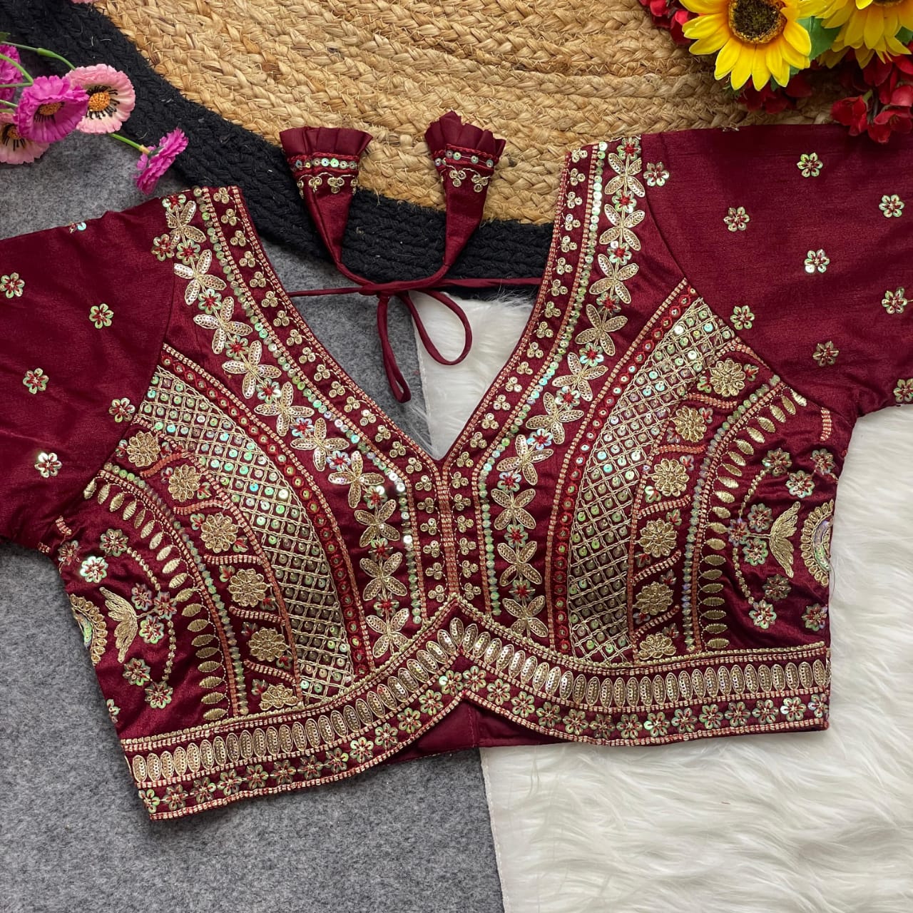 BEAUTIFUL APPLE CUT HEAVY CODDING+THREAD WORK BRIDAL  - PREMIUM READYMADE BLOUSE