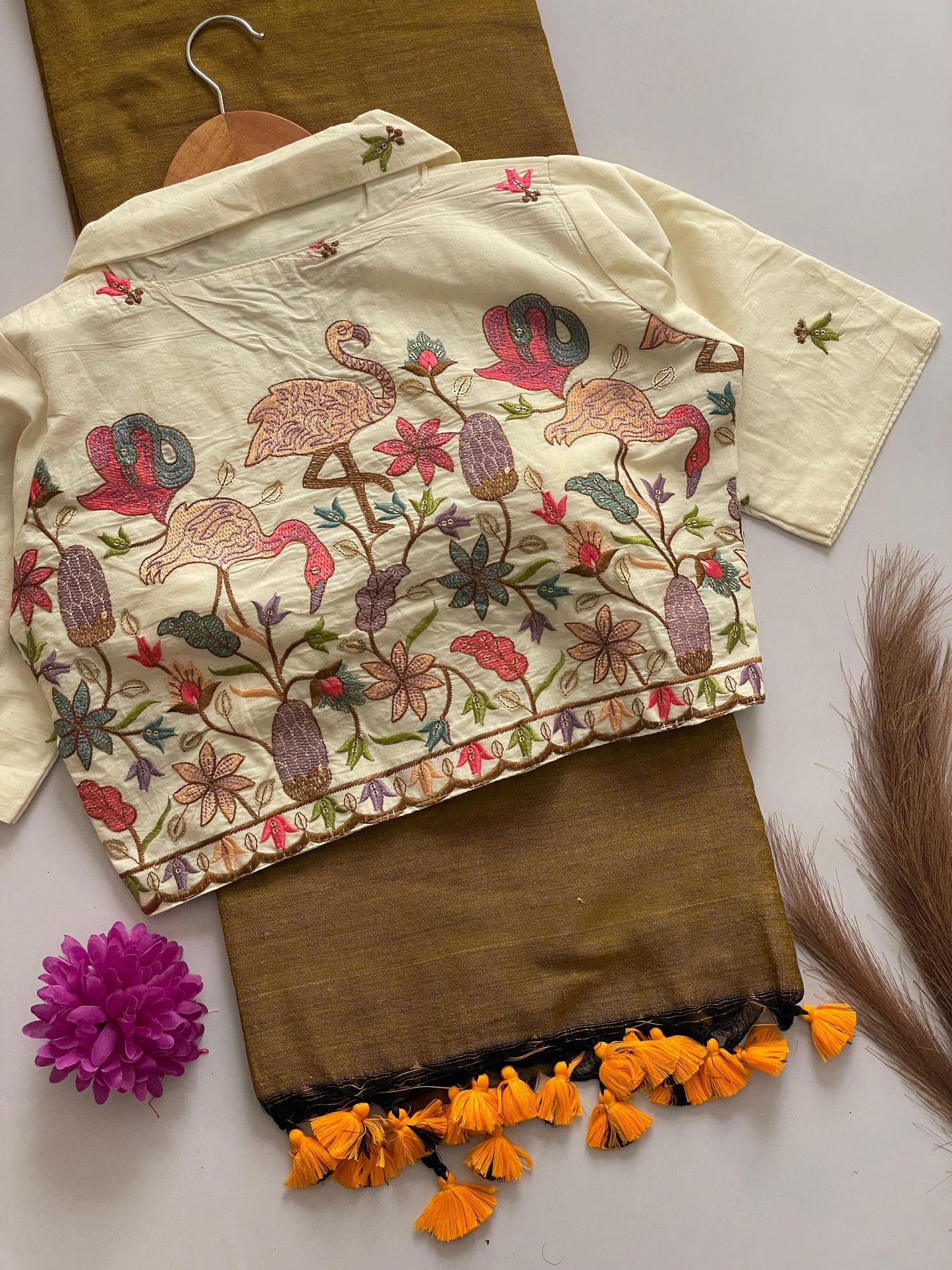 PRESENTING ORIGINAL COTTON COLLAR NECK BLOUSE WITH COTTON SAREE