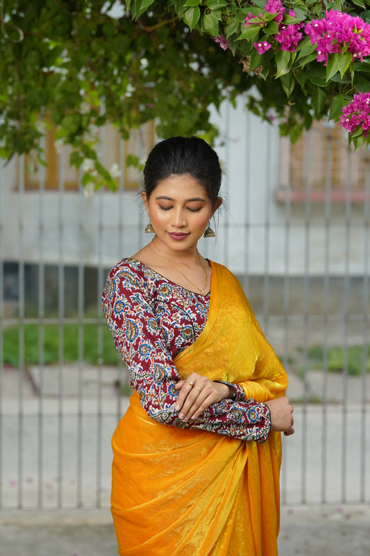 Kalamkari cotton full sleeve ready made blouse