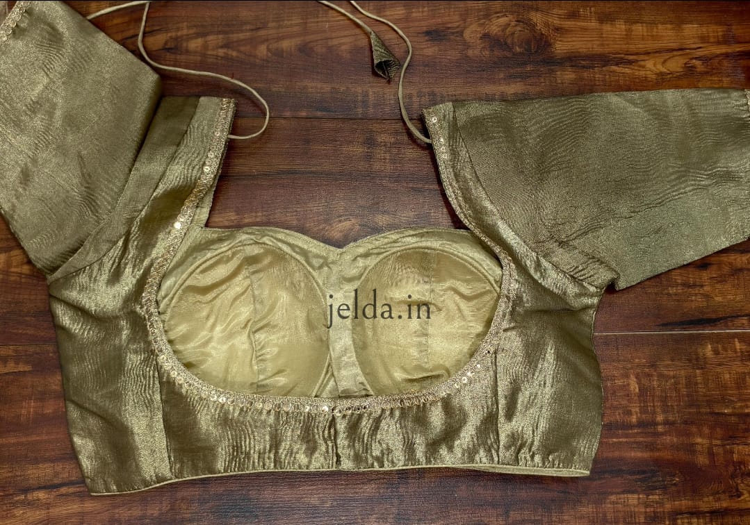 Cruss tissue fabric with lace work sleeve - custom made blouses