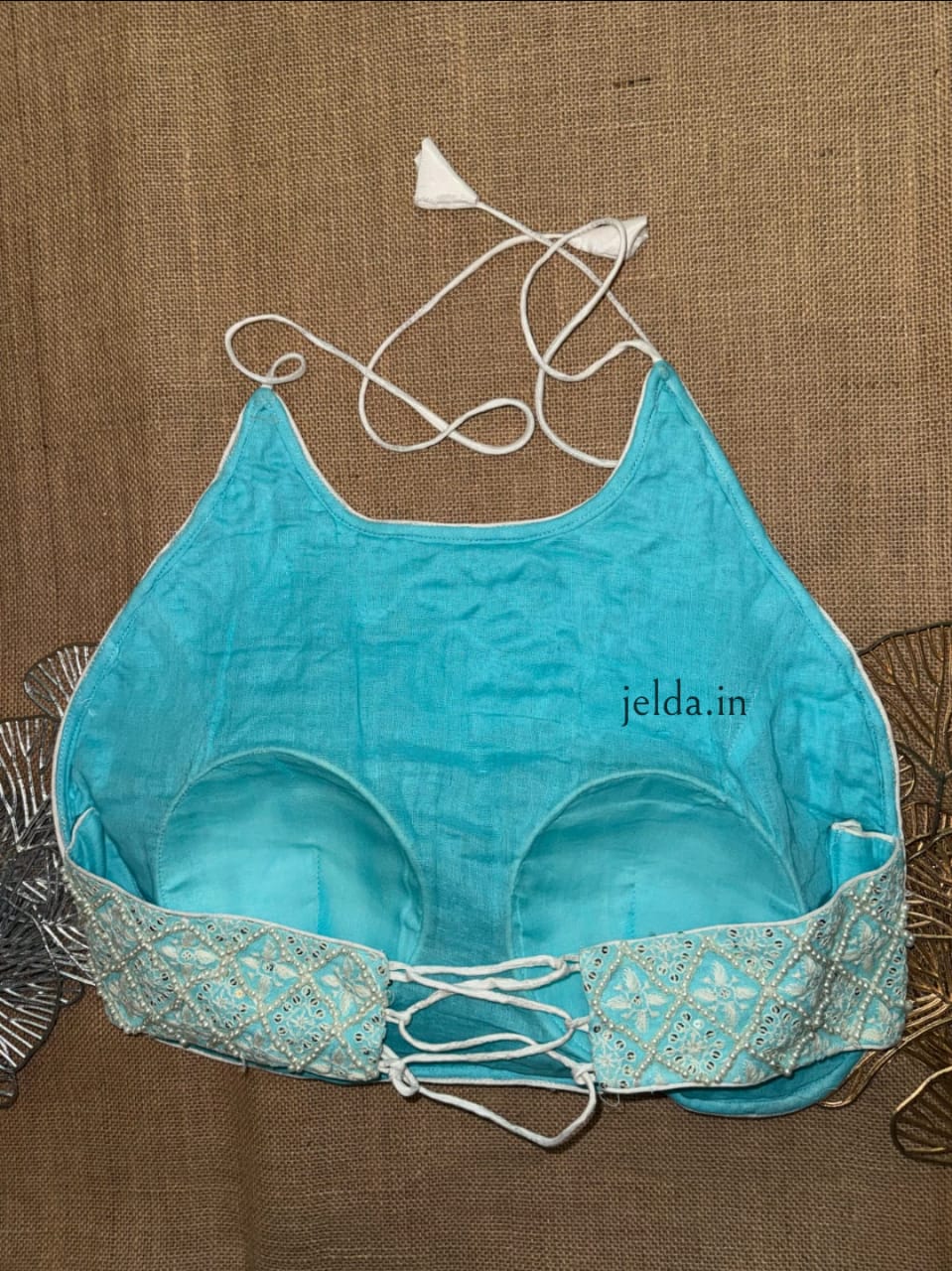 Elegant Spaghetti Strap Chikankari Bralette Closed High Neck Blouse – Soft Pastels