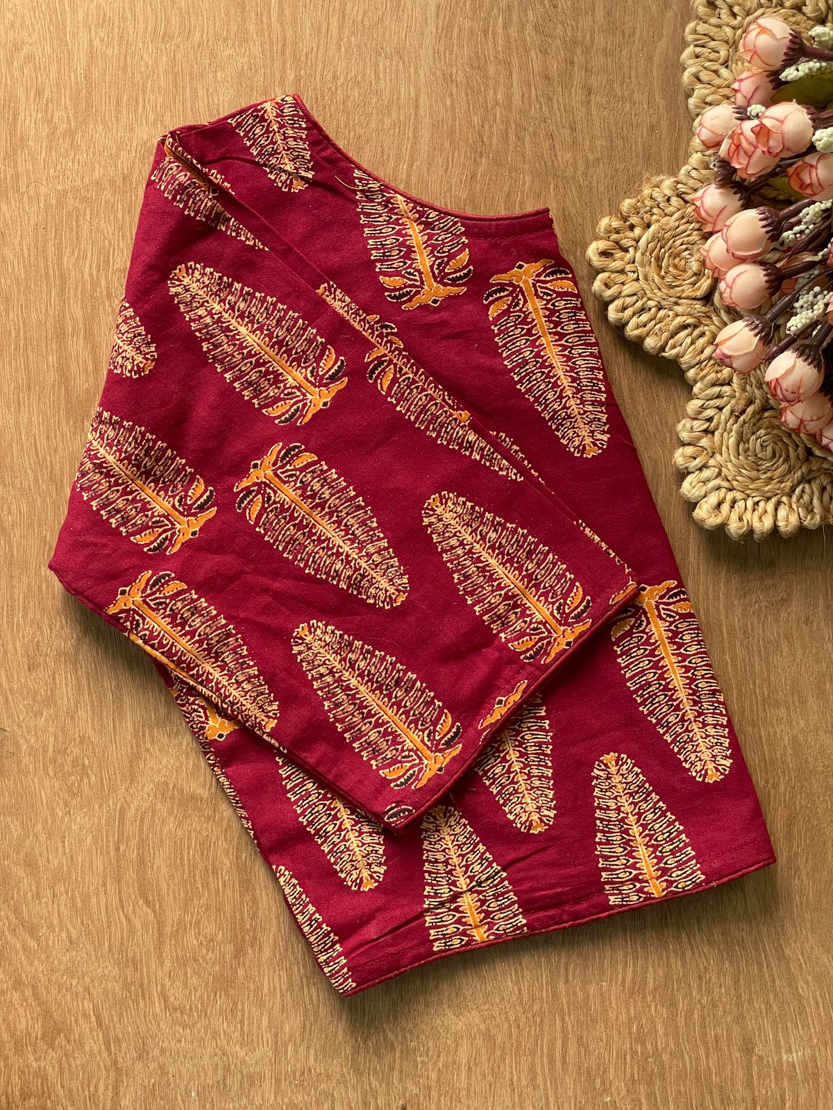 Pure ajrakh handblock cotton ready made blouse