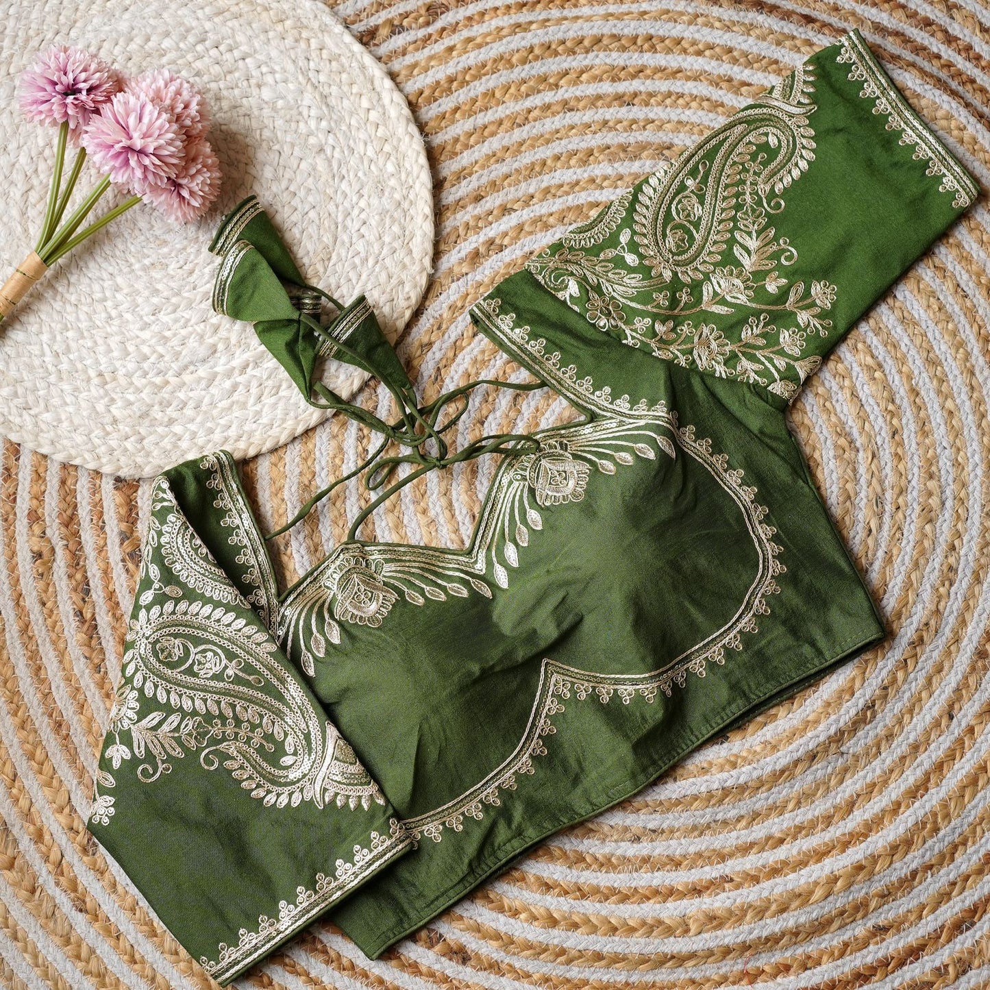A beauty of golden embroidery work ready made blouse