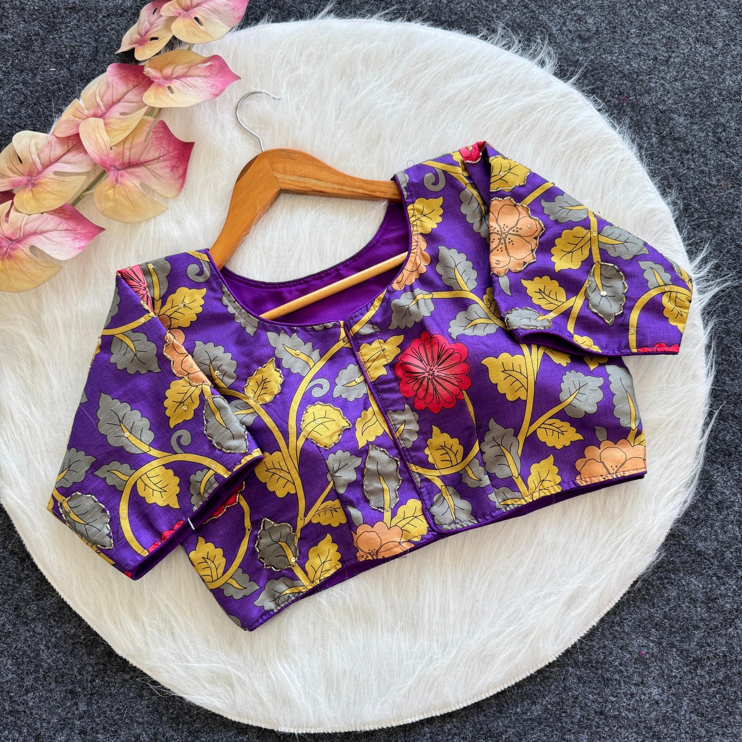 Pure Silk Fabric With Decent Print All Over - Premium Readymade Blouse