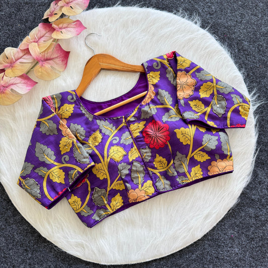Pure Silk Fabric With Decent Print All Over - Premium Readymade Blouse
