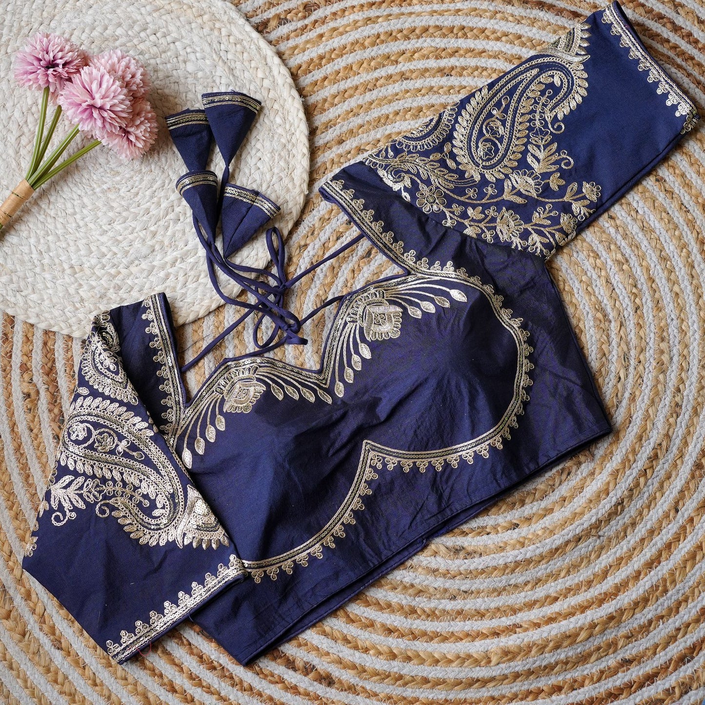 A beauty of golden embroidery work ready made blouse