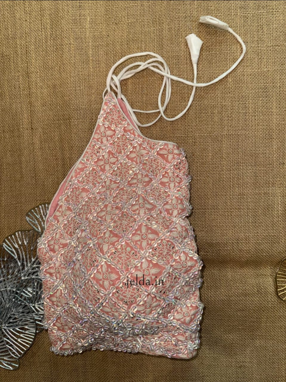 Elegant Spaghetti Strap Chikankari Bralette Closed High Neck Blouse – Soft Pastels
