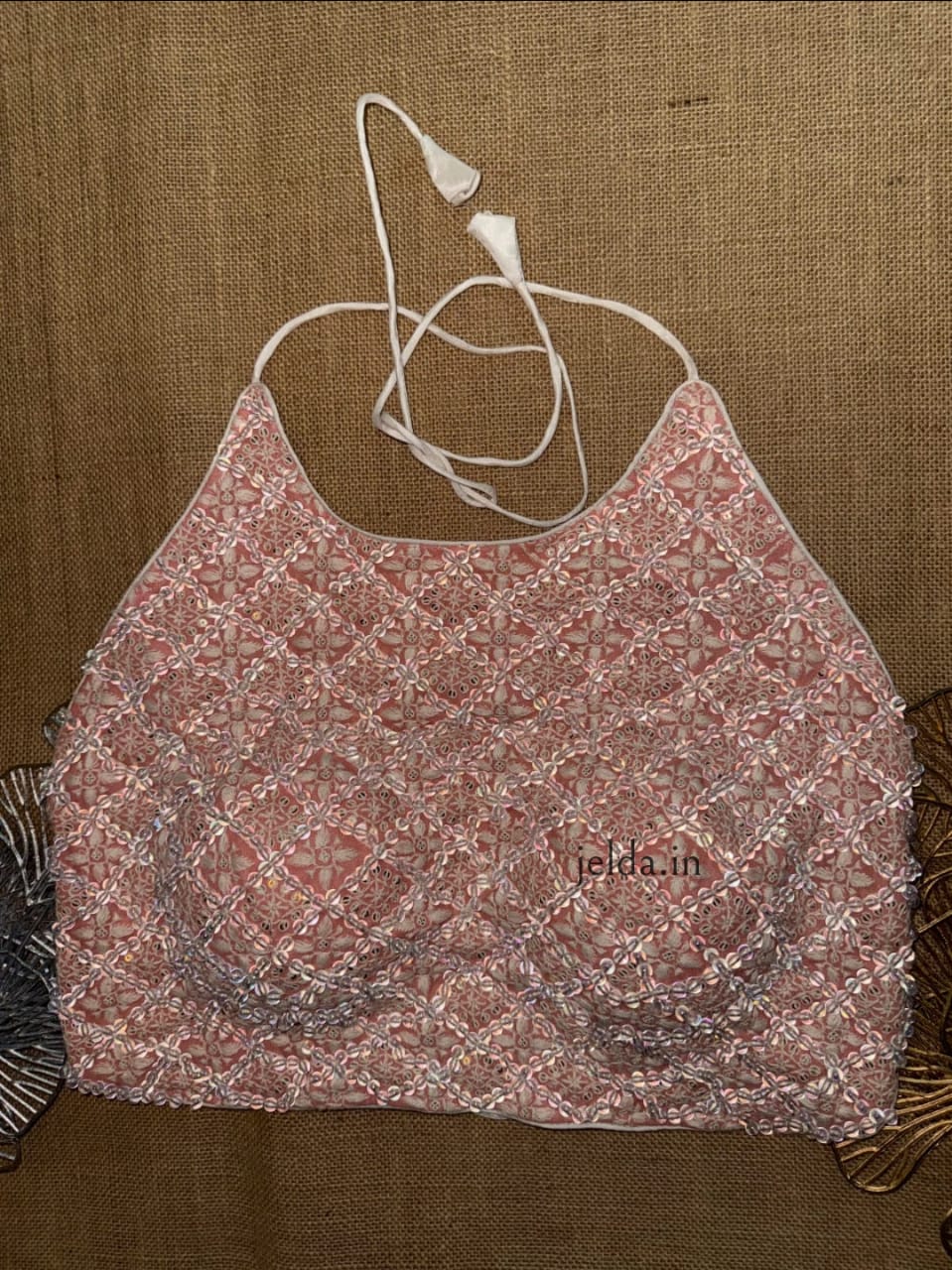Elegant Spaghetti Strap Chikankari Bralette Closed High Neck Blouse – Soft Pastels