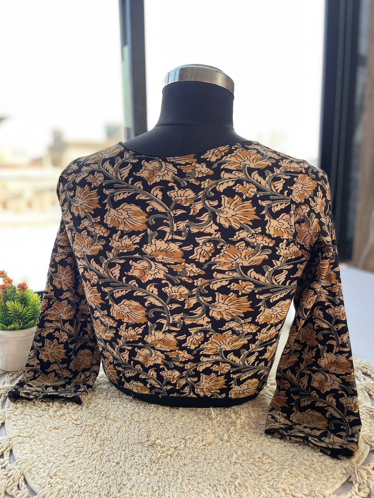 Stretchable ajrakh cotton print ready made blouse