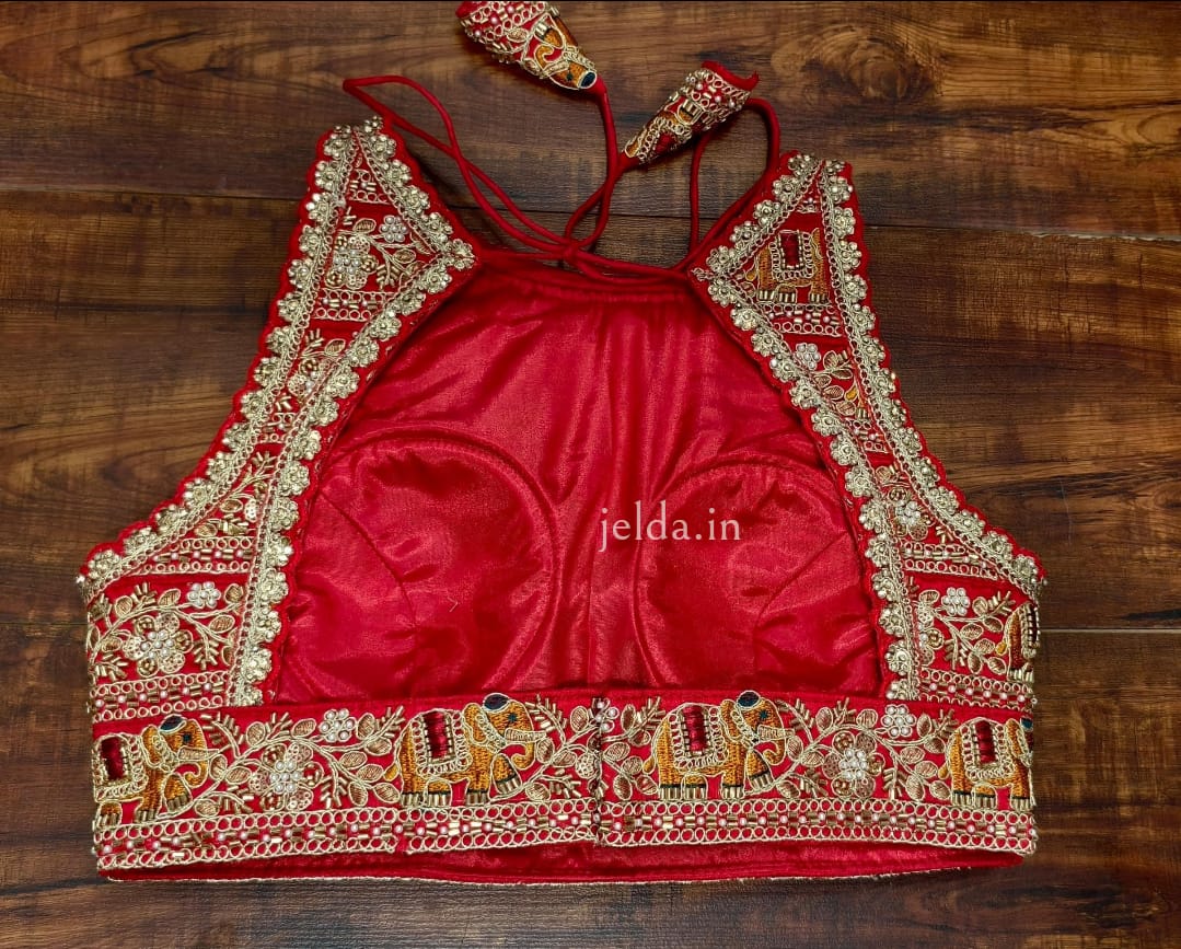 Heavy Embroidery work halter neck sleeveless - custom made blouses