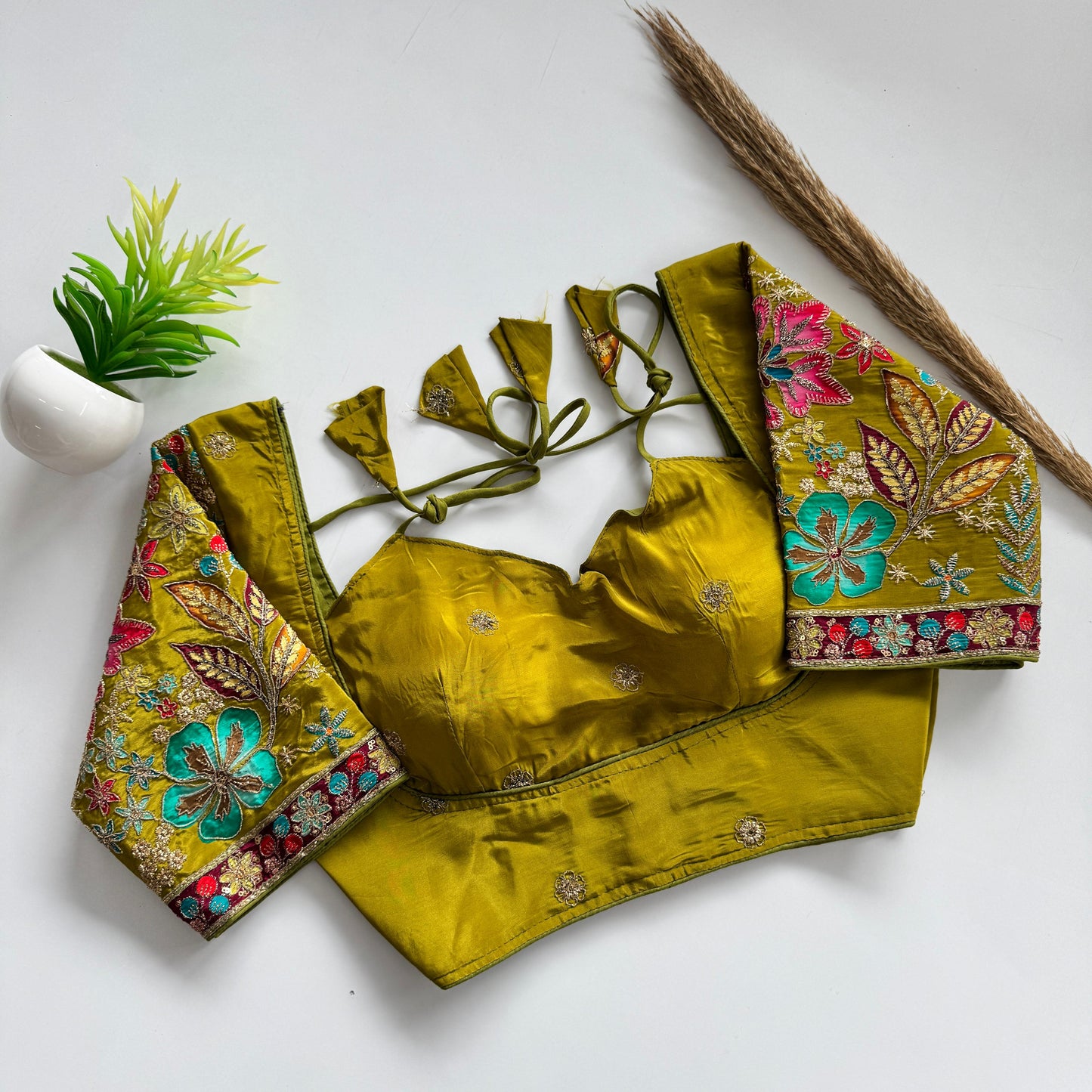 Beautiful flower print print all over blouse with embroidery work ready made blouse