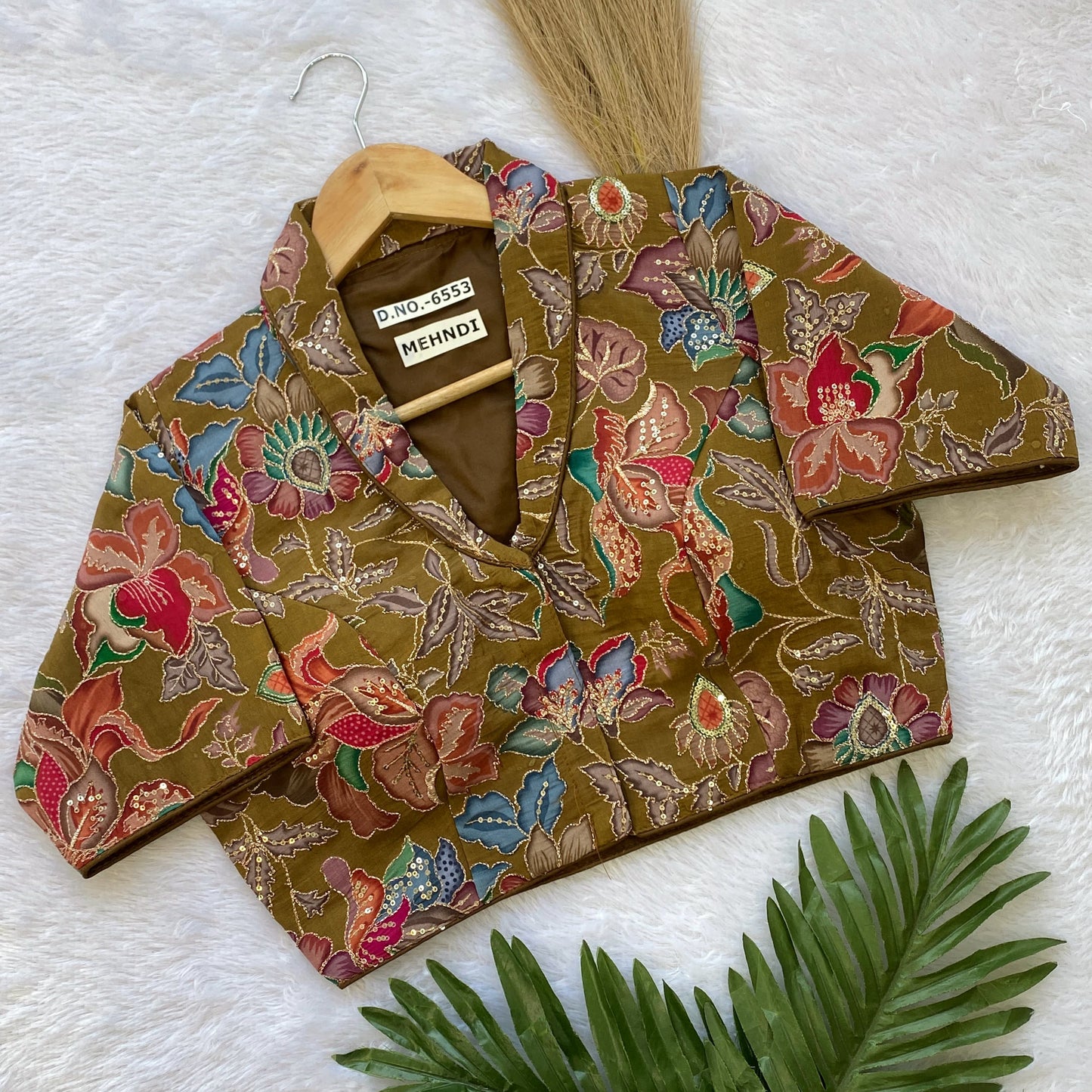 CREAP VISCOSE POJISAN PRINT EMBROIDERY READY MADE BLOUSE