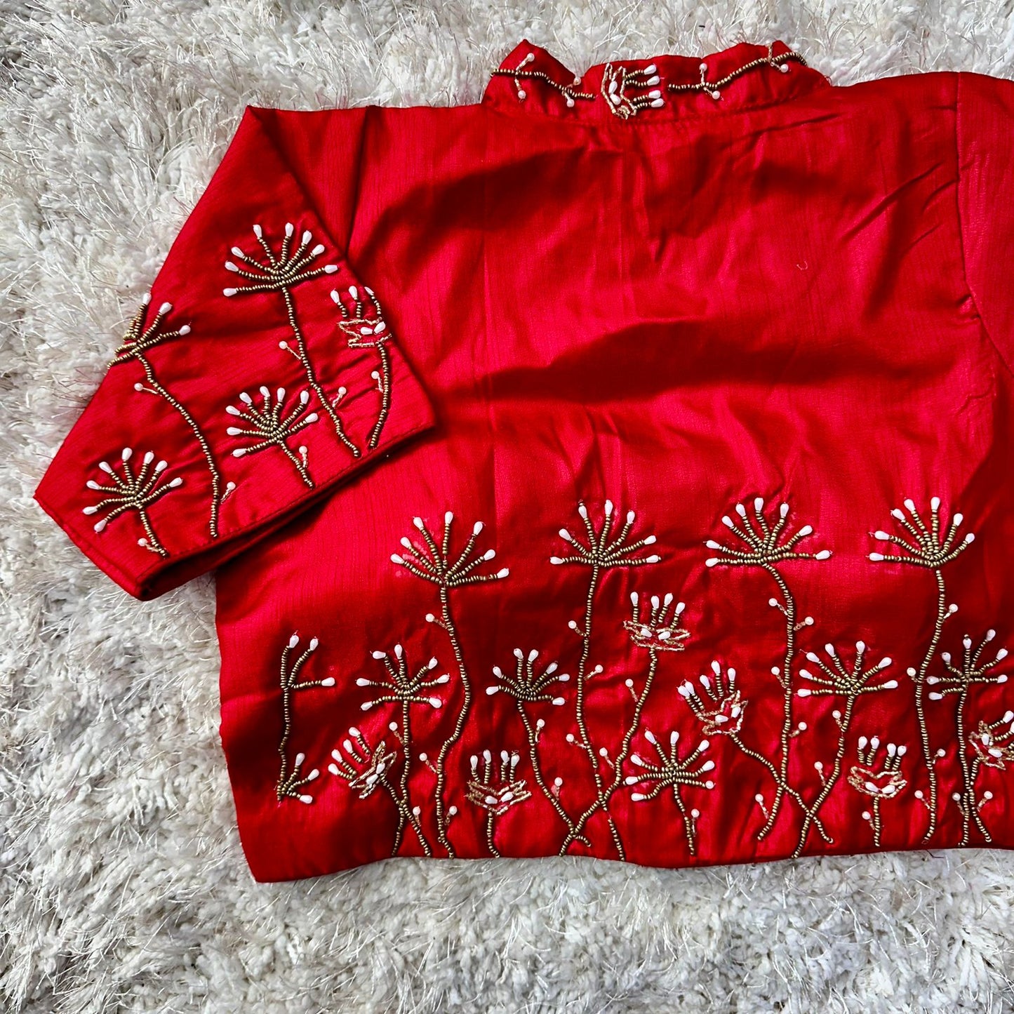 Beautiful handwork all over back and sleeves with designer handcrafted collar ready made blouse