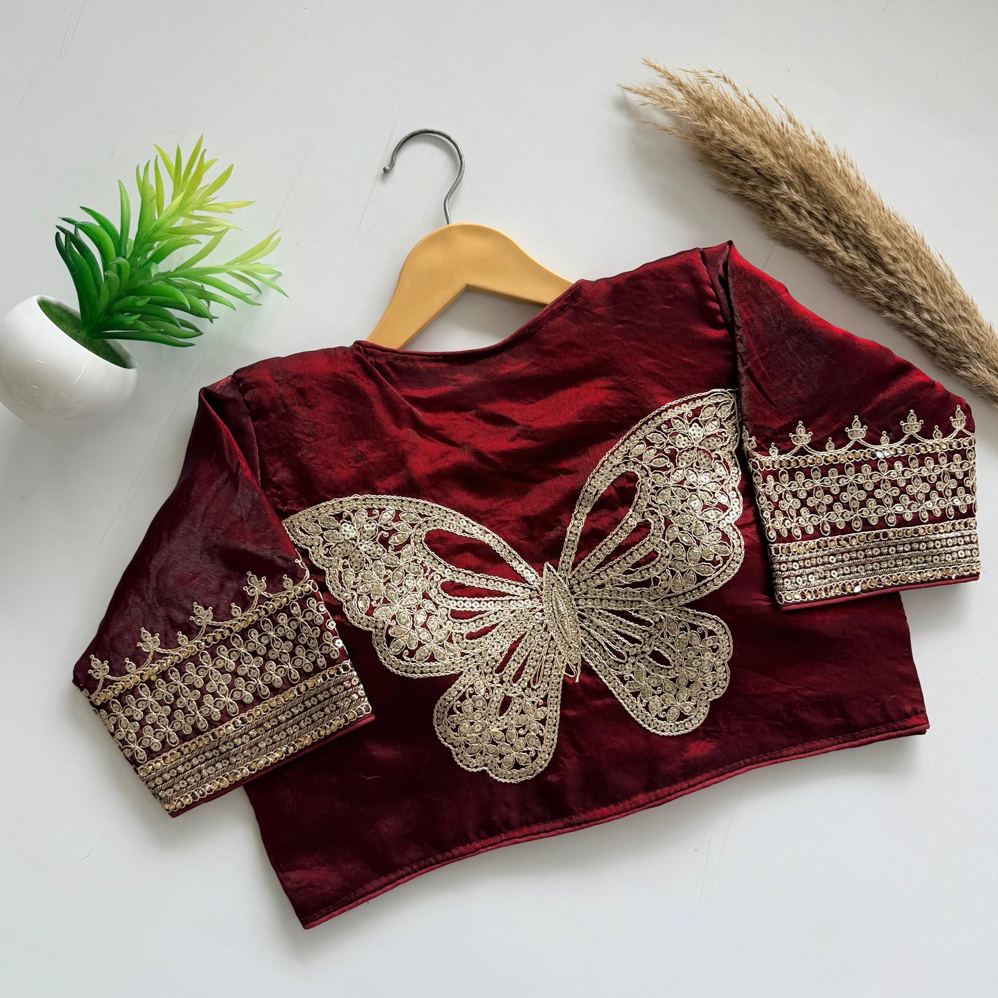 Beautiful embroidery cover with sequins and coding all over ready made blouse