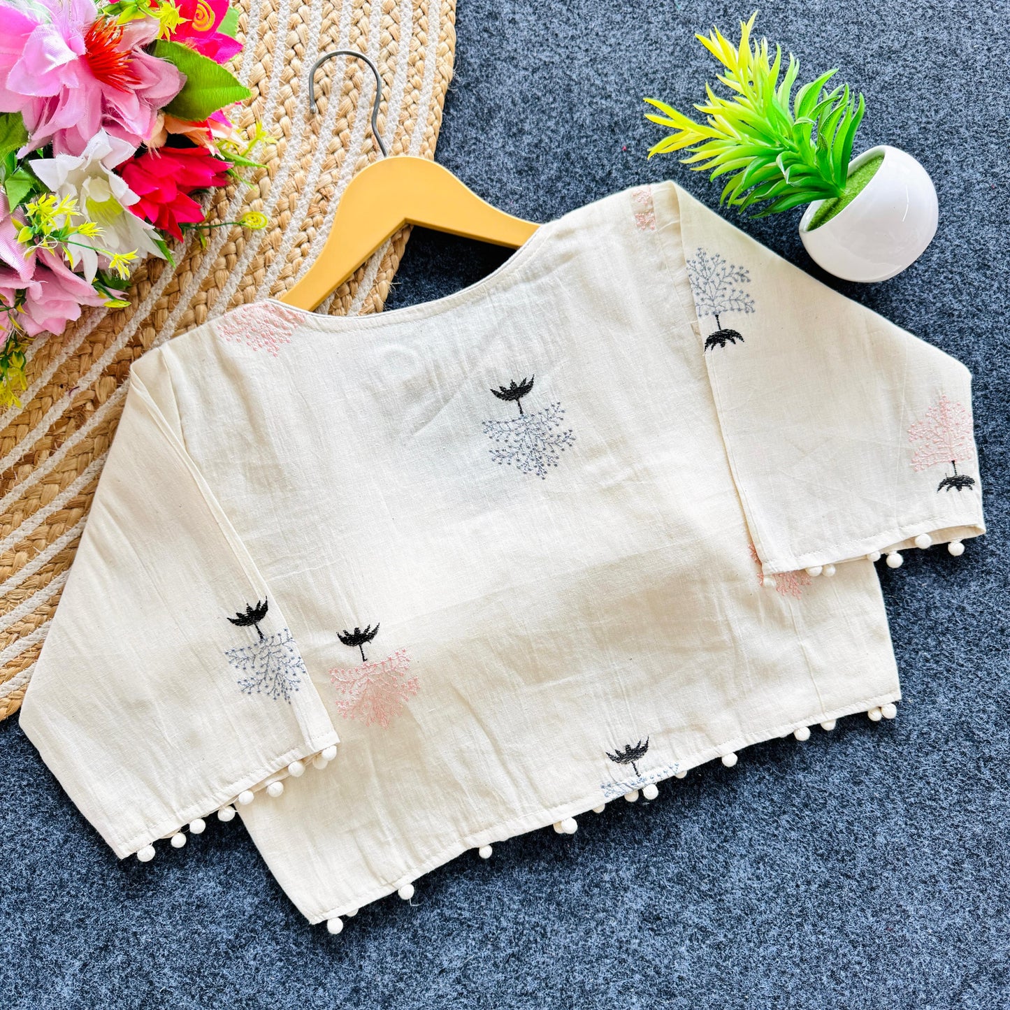 A beauty of embroidery work ready made blouse