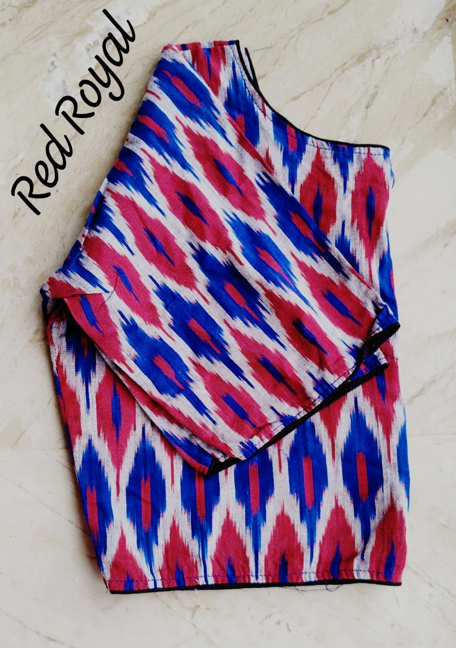 Ikkat Cotton Boatneck - Premium Readymade Blouse