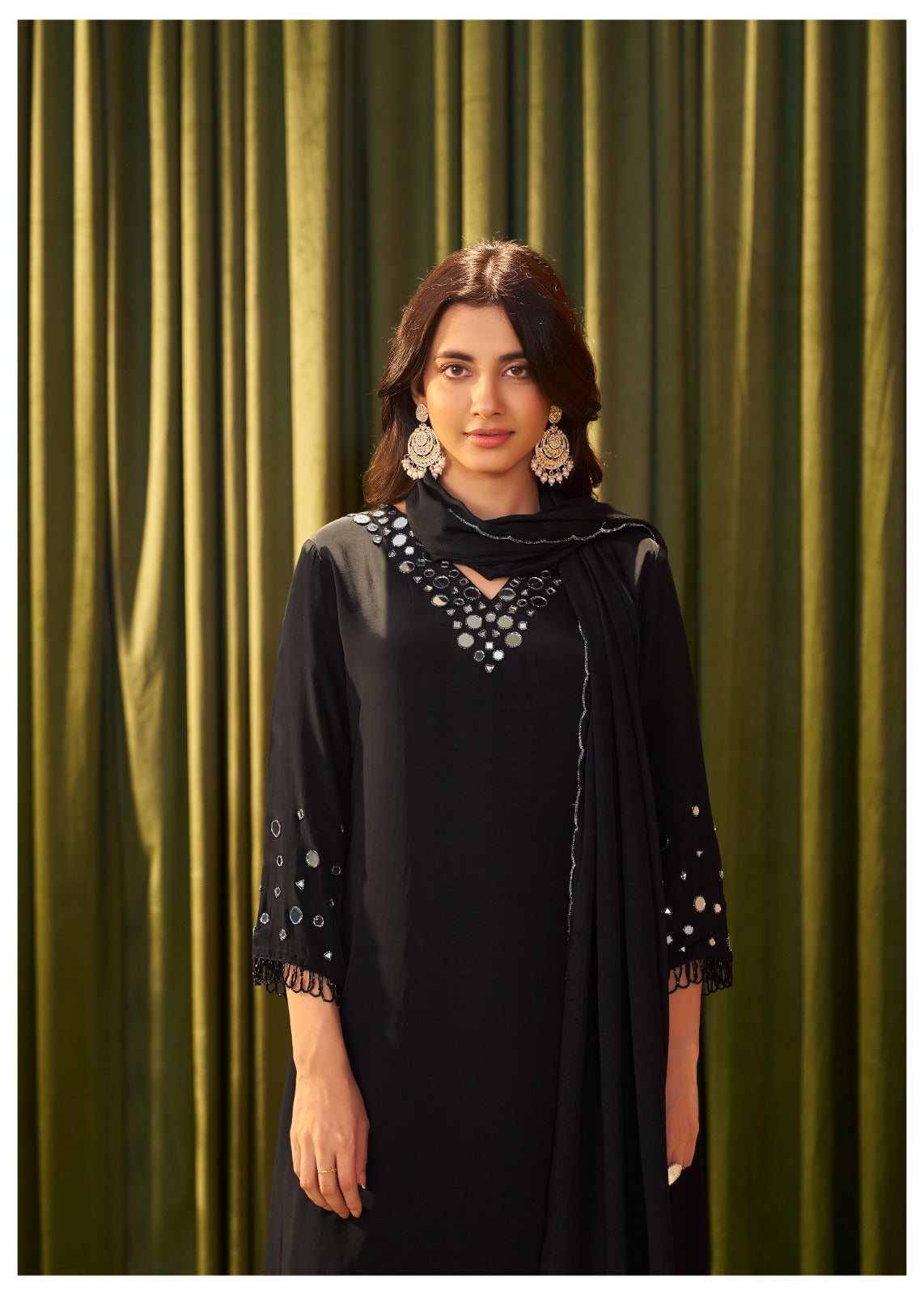 Crepe fabric suit with mirror and cut dana work salwar suit