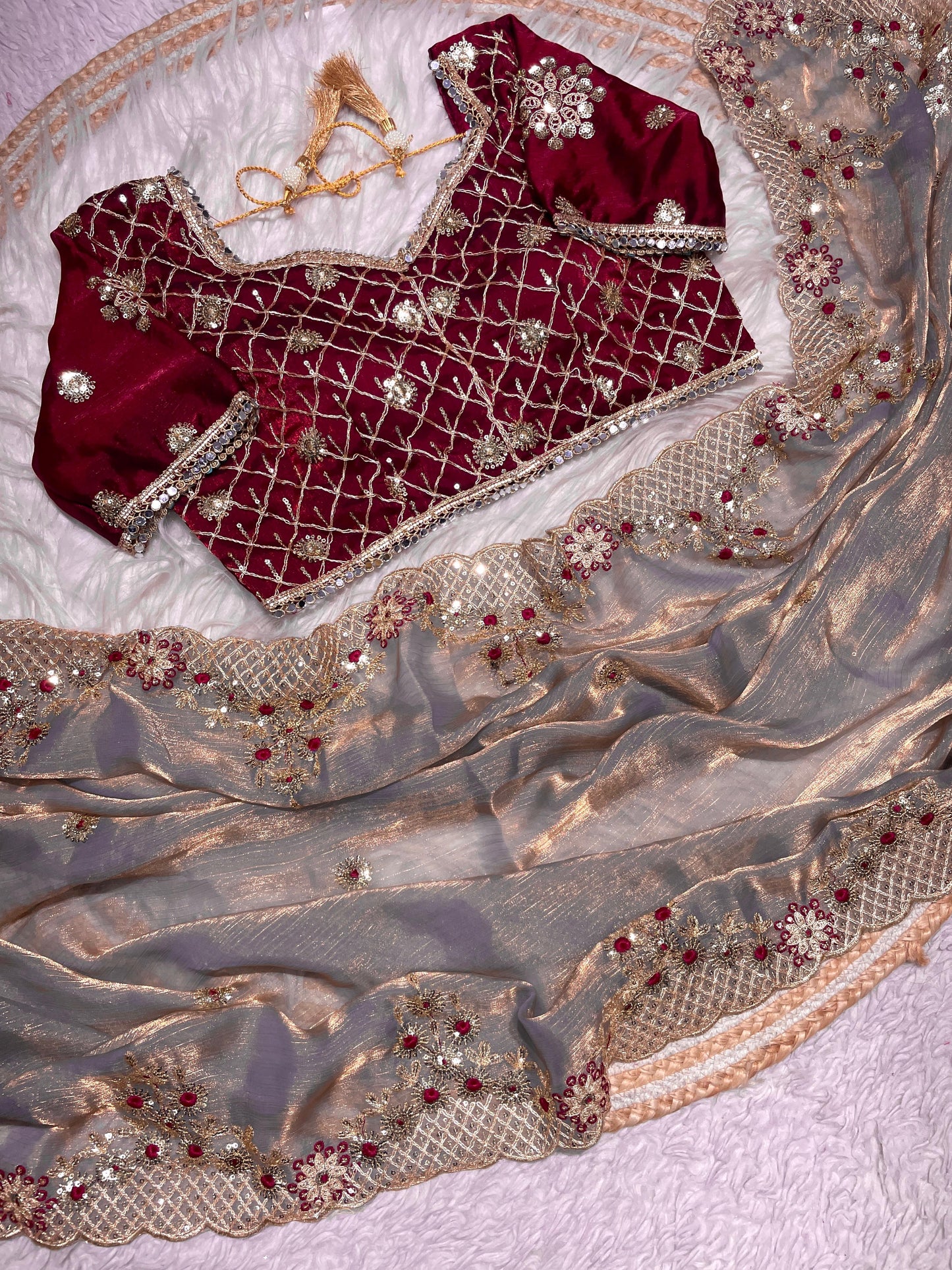 Fendy Chiffon two ton coding sequins embroidery work sarees