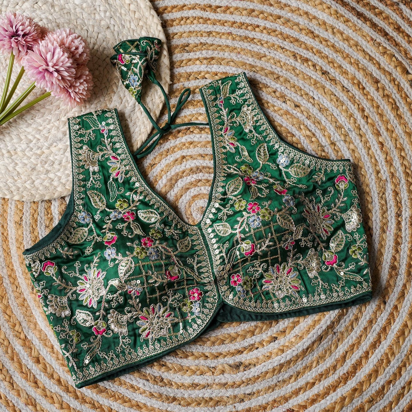 Beautiful embroidery cover with sequins and coding all over ready made blouses