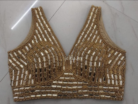 Exclusive golden beads and mirror work - custom made blouses