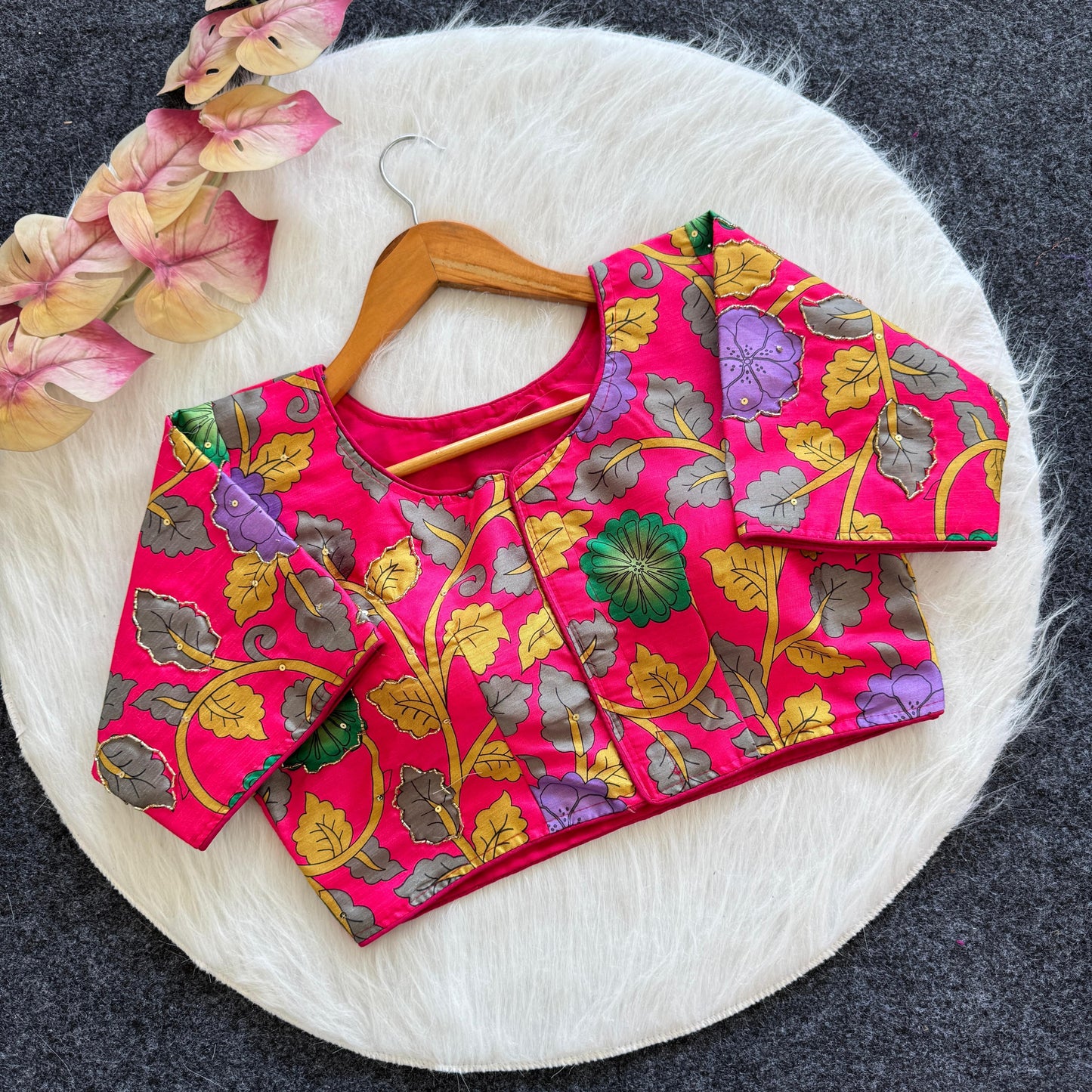 Pure Silk Fabric With Decent Print All Over - Premium Readymade Blouse