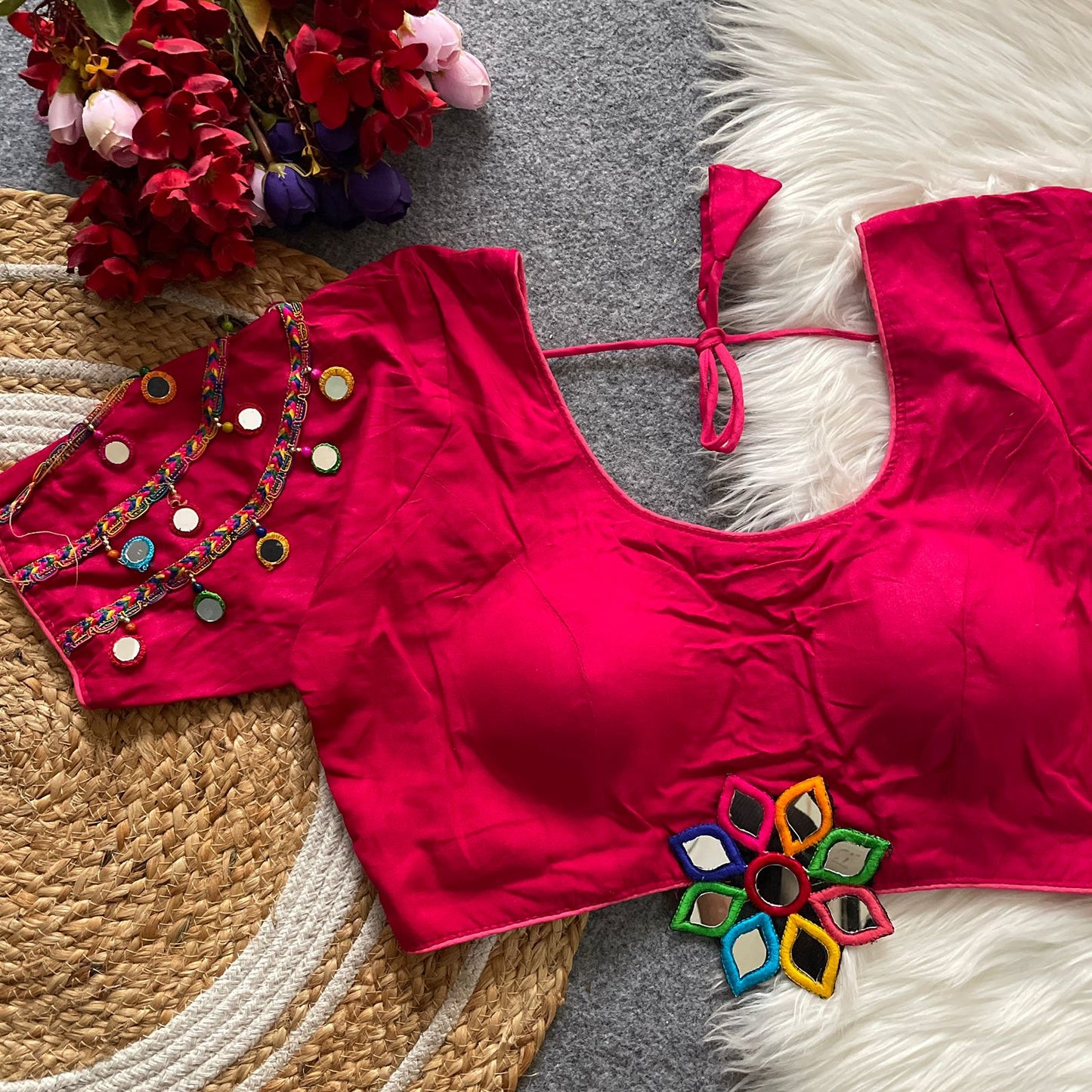 Heavy Embroidery and Hand Mirror Work ready made blouse