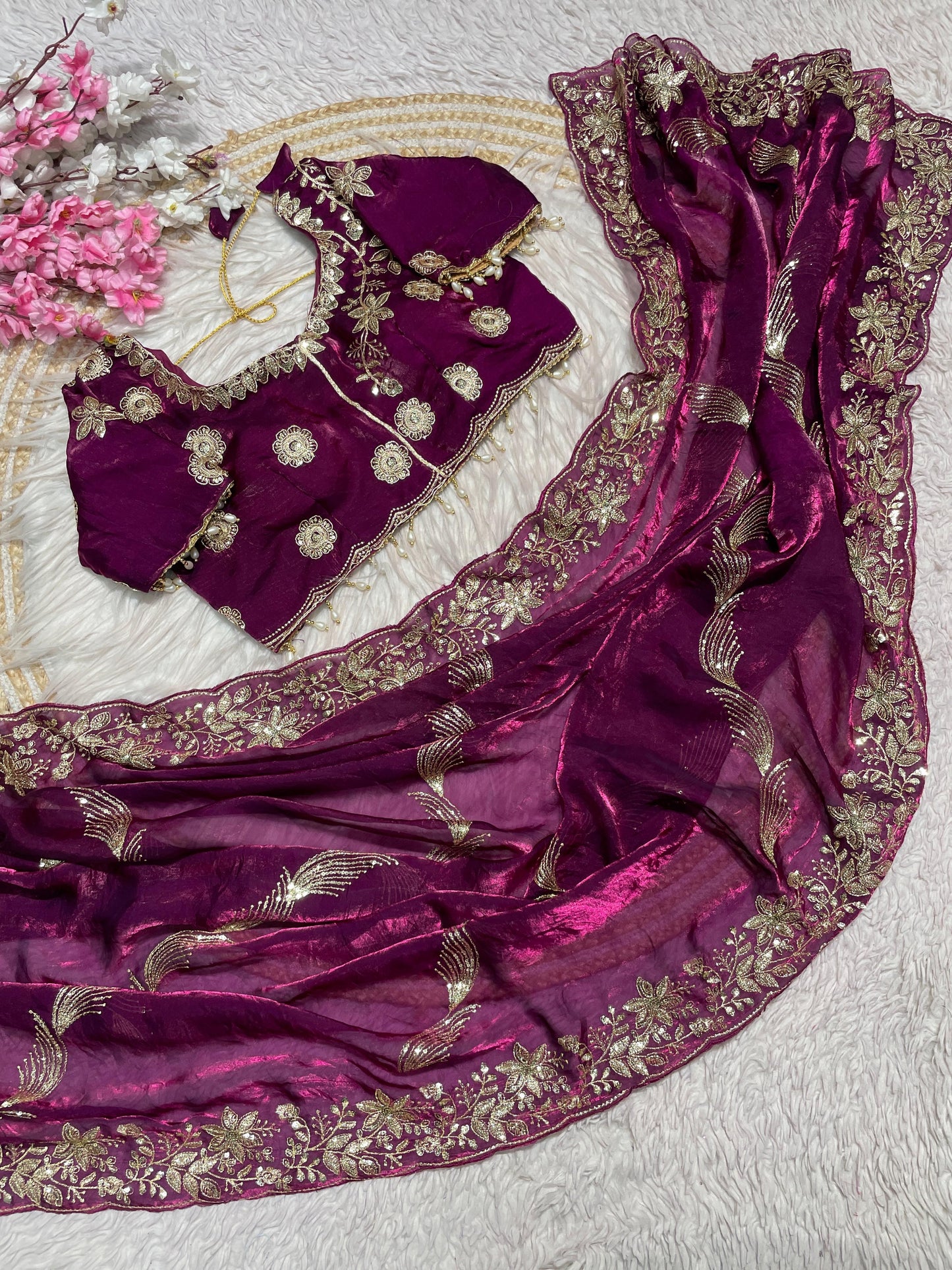 Fendy  Sattin embroidery work sarees