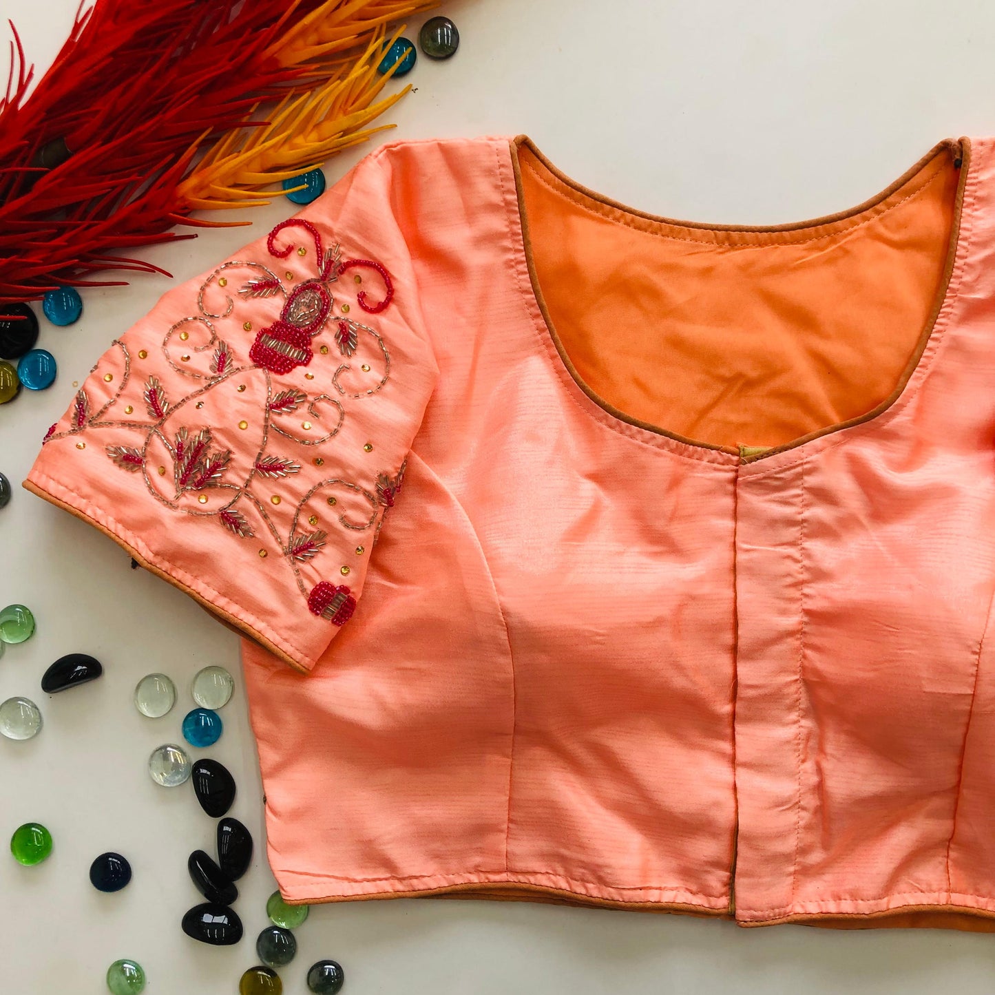 Beautiful handwork all over with pearl work ready made blouse
