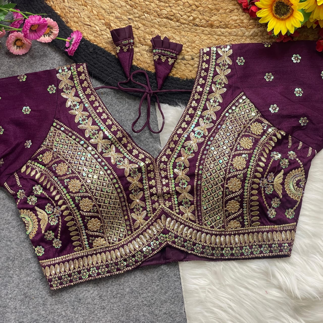 BEAUTIFUL APPLE CUT HEAVY CODDING+THREAD WORK BRIDAL  - PREMIUM READYMADE BLOUSE