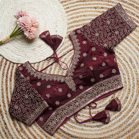 A beauty of golden embroidery work ready made blouses