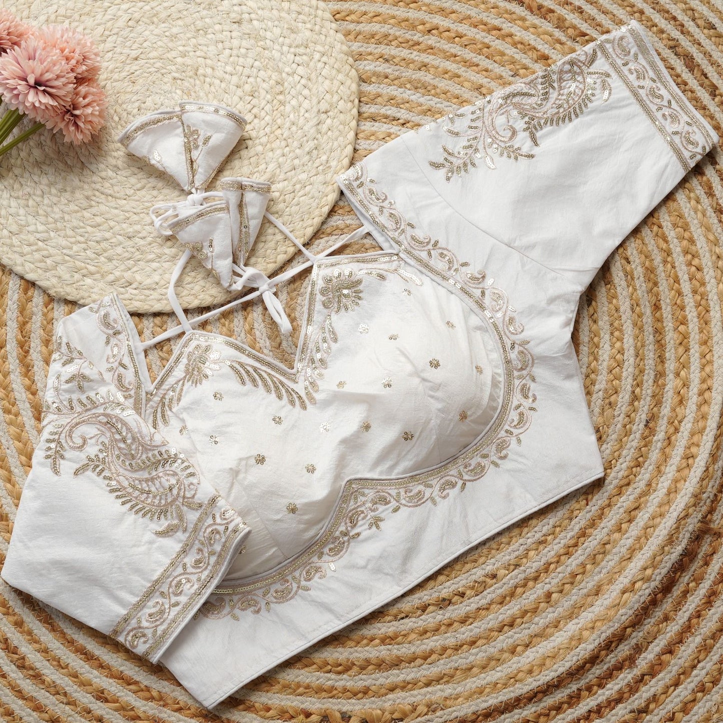 Beautiful golden embroidery work ready made blouses