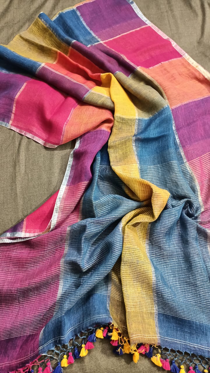 Pure multi colour linen by linen & zari sarees